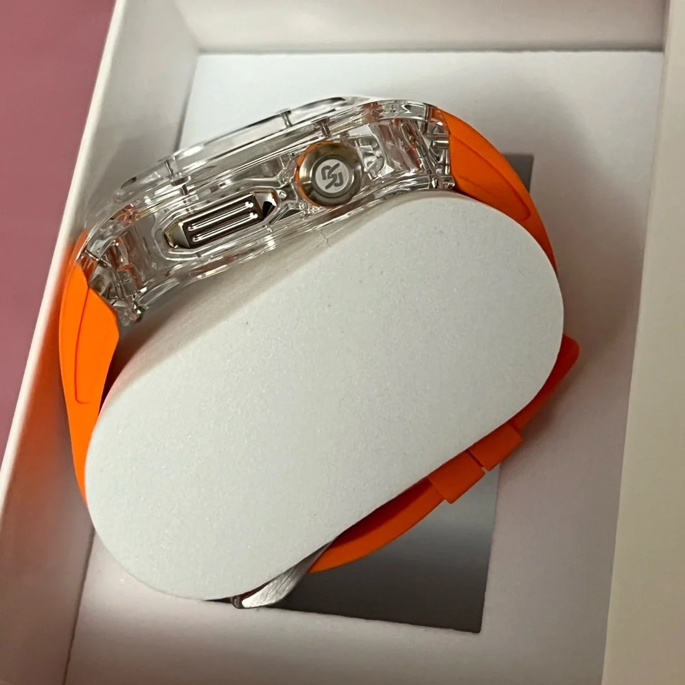 RYUEUYA Translucent Designer Rugged Case Band Apple Watch Ultra 49mm. Orange NEW
